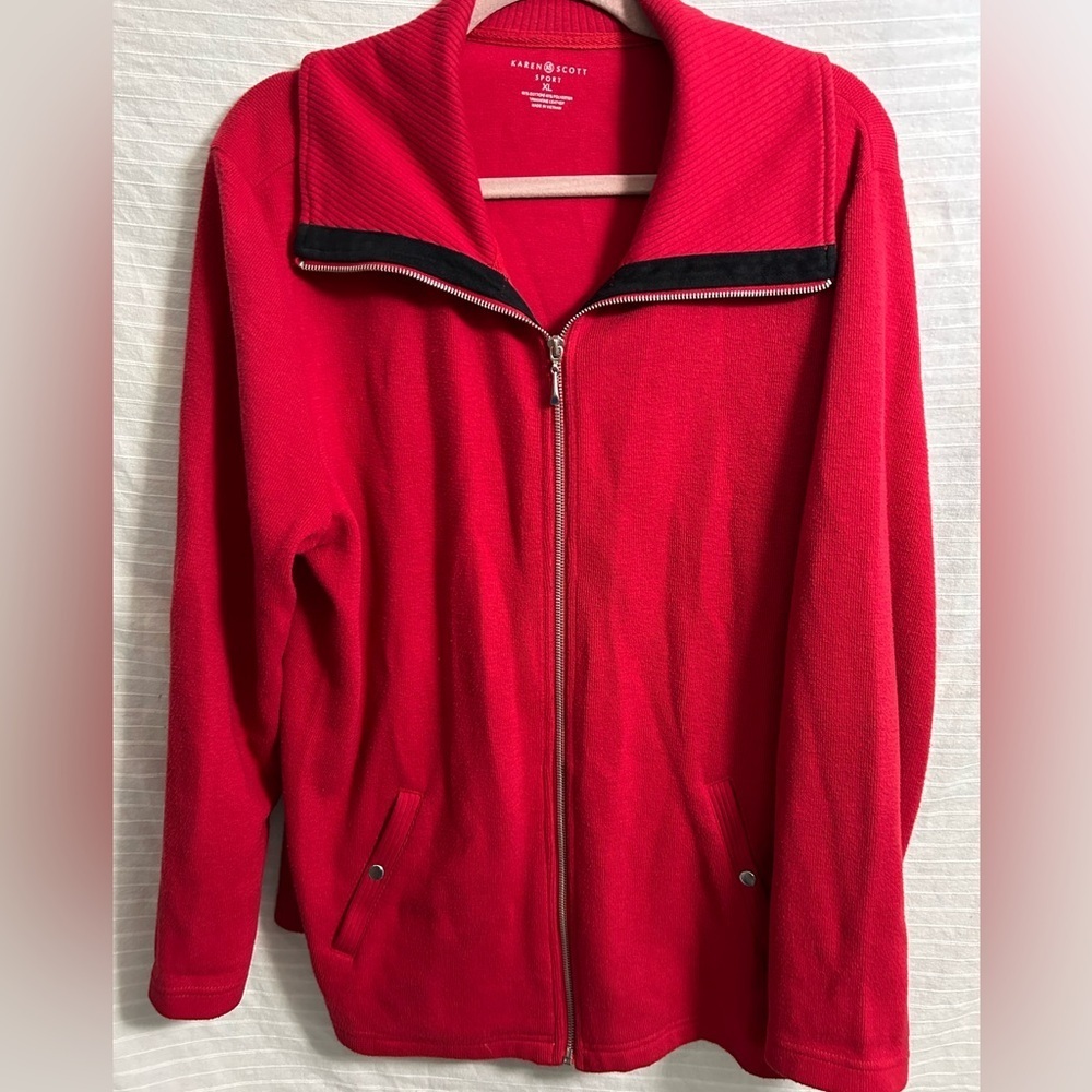 Karen Scott Sport Full Zip Red Knit Jacket with Pockets Size XL